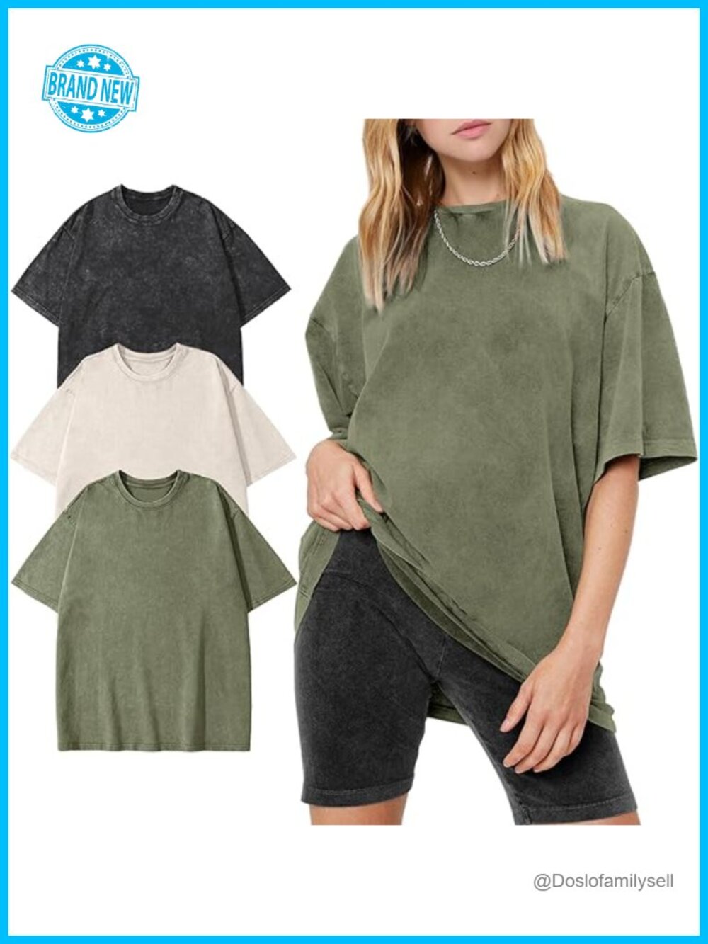 3 Pcs Women's Oversized T-Shirts Cotton Short Sleeve Vintage Washed Baggy